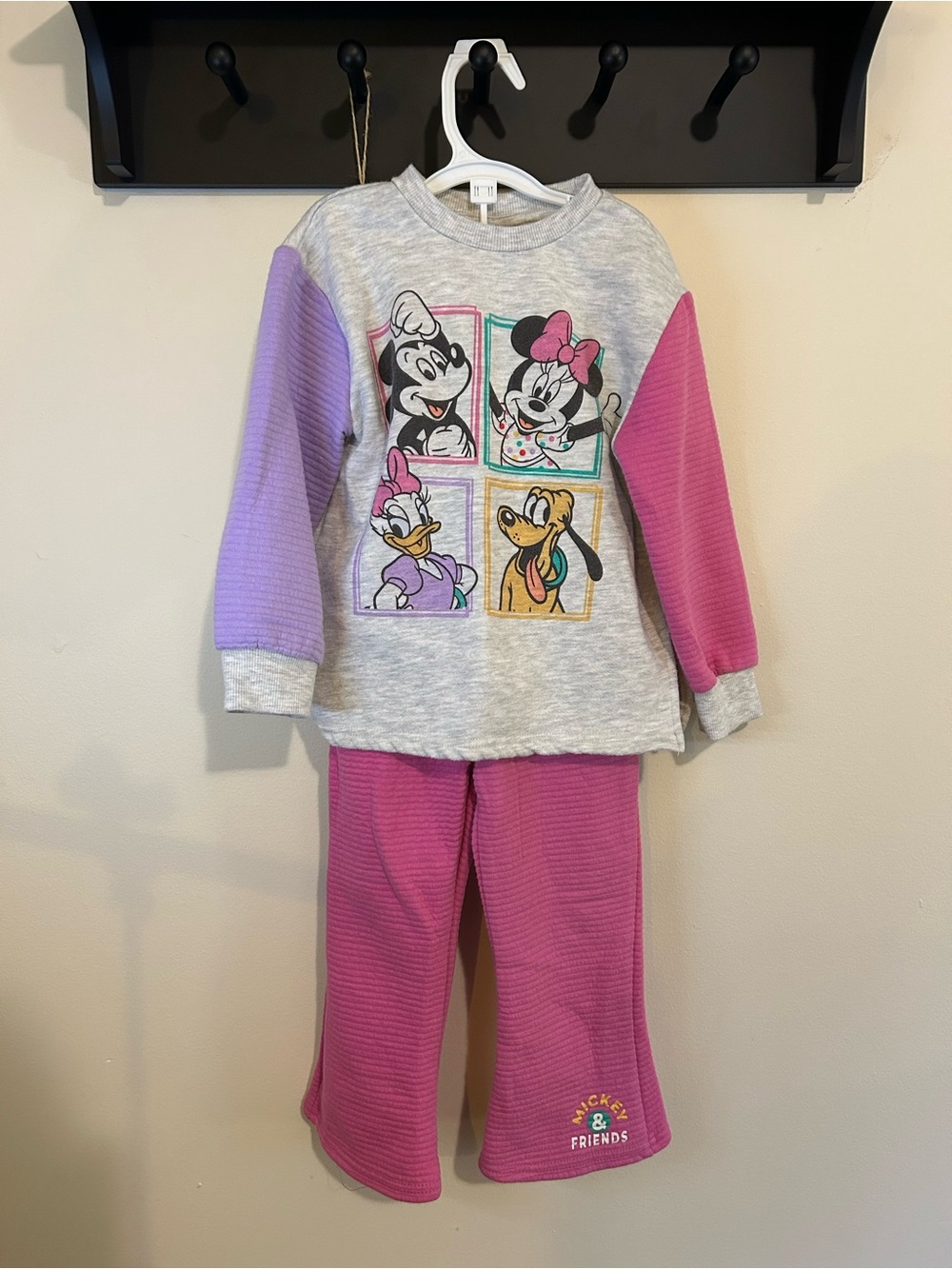 Disney Kids Gray Top with Pink & Lavender Sleeves Pajama Set